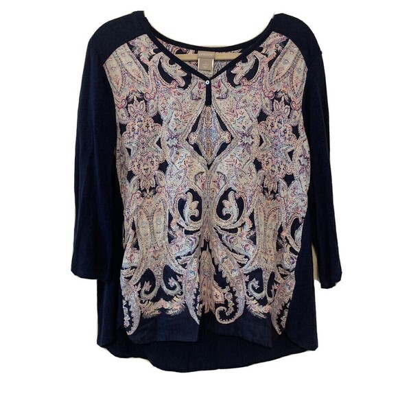 Chico's Womens Size Large Multicolor Paisley Print Linen Blouse Top - Picture 1 of 5